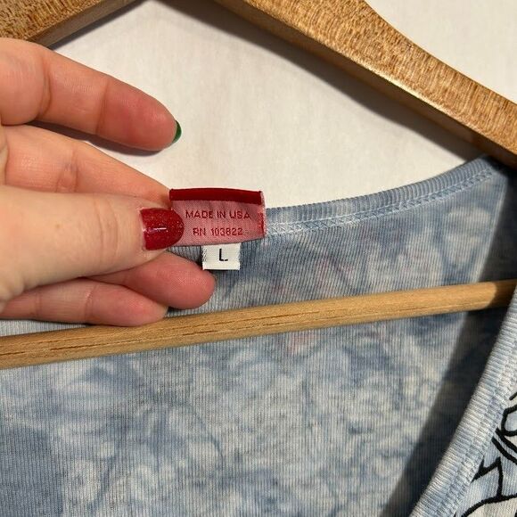 Glima Top Womens L Blue Om Lotus Flower Hippie V Neck 3/4 Sleeve Cotton - Picture 7 of 8